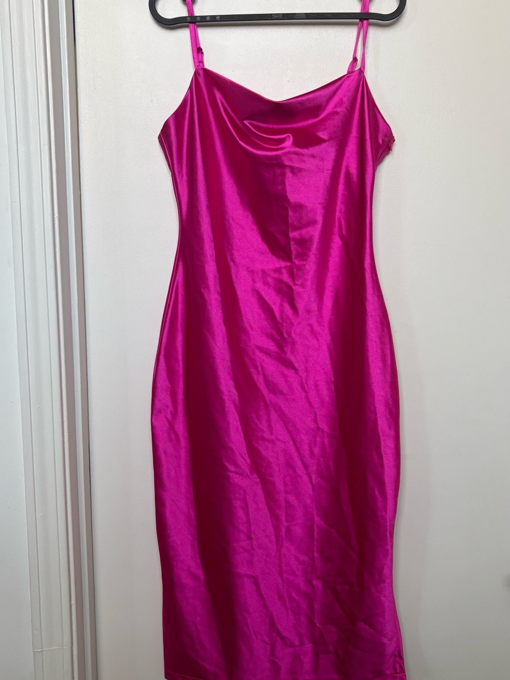 Fuchsia Slip Midi Dress with Cowl Neck